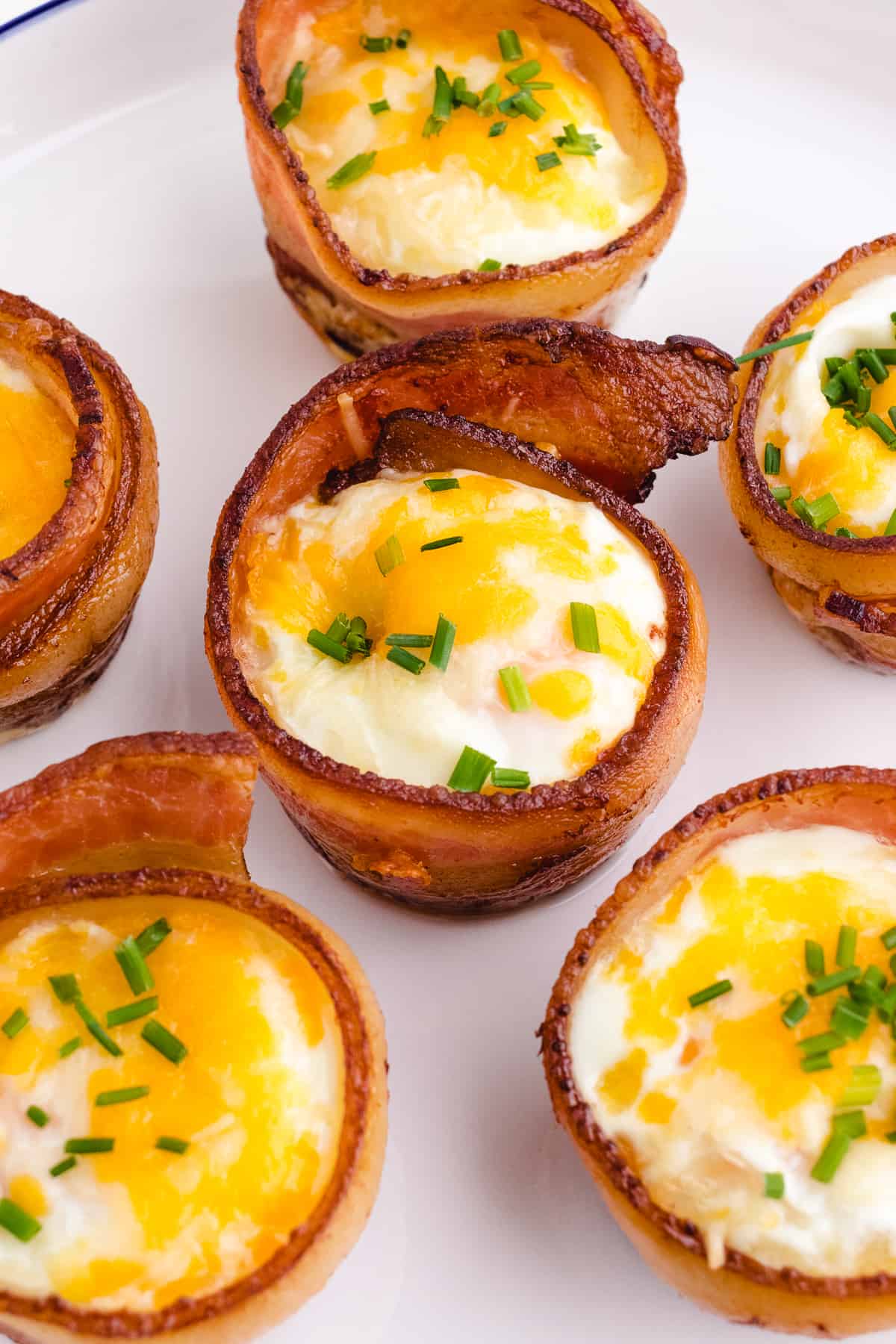 bacon egg cups close up after cooking in the oven