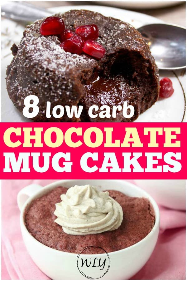 low carb chocolate mug pin for Pinterest cake recipes