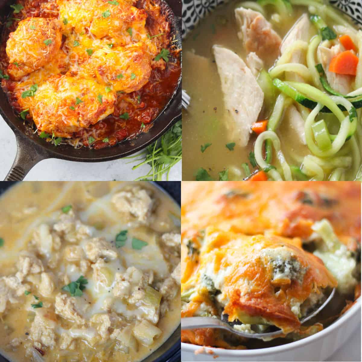 a photo collage of four keto recipes with chicken breast