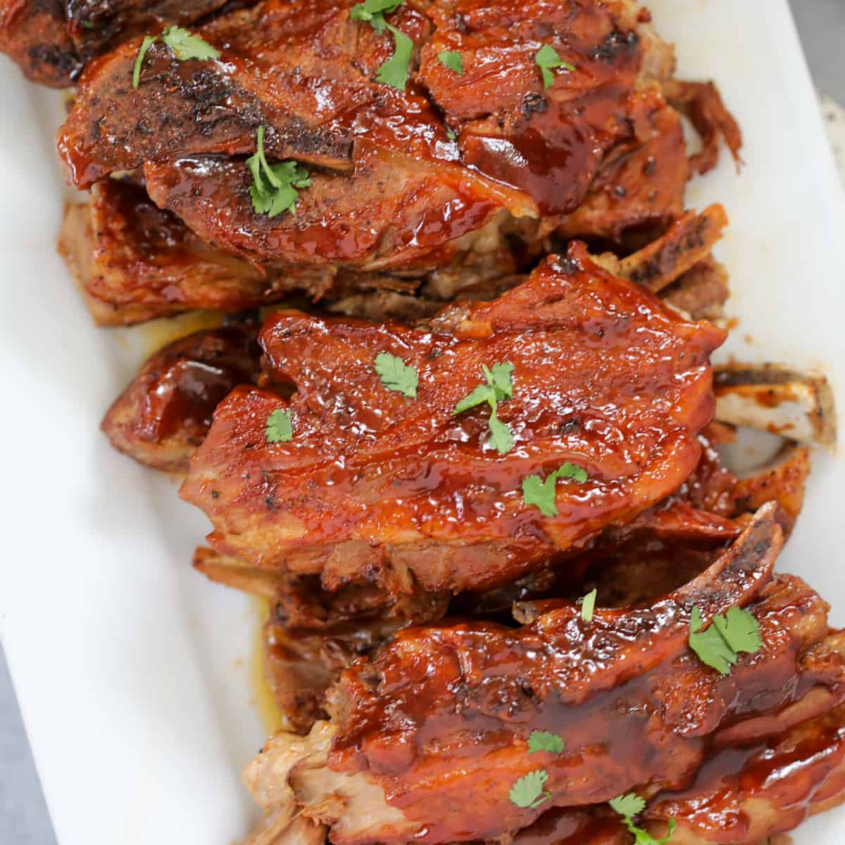 instant pot country style ribs close up cooked on a platter