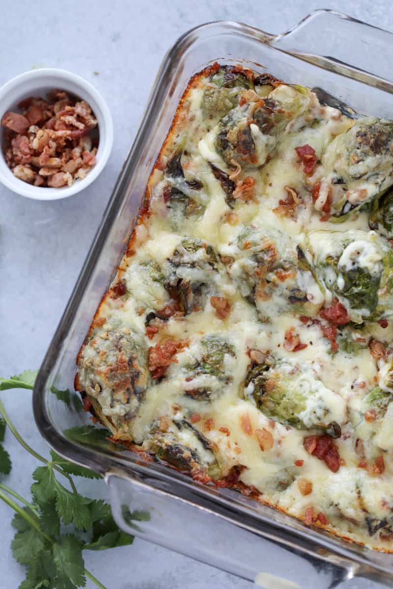 keto brussel sprouts casserole after baking in the oven