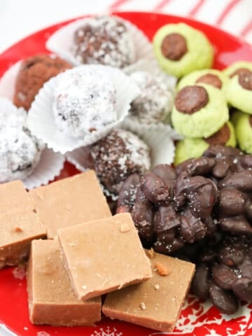 low carb christmas cookies on a red plate