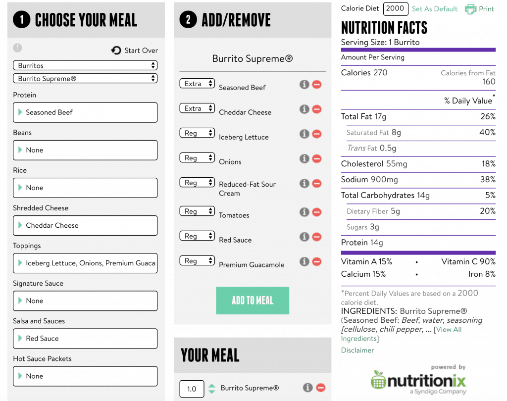 extreme burrito nutrition