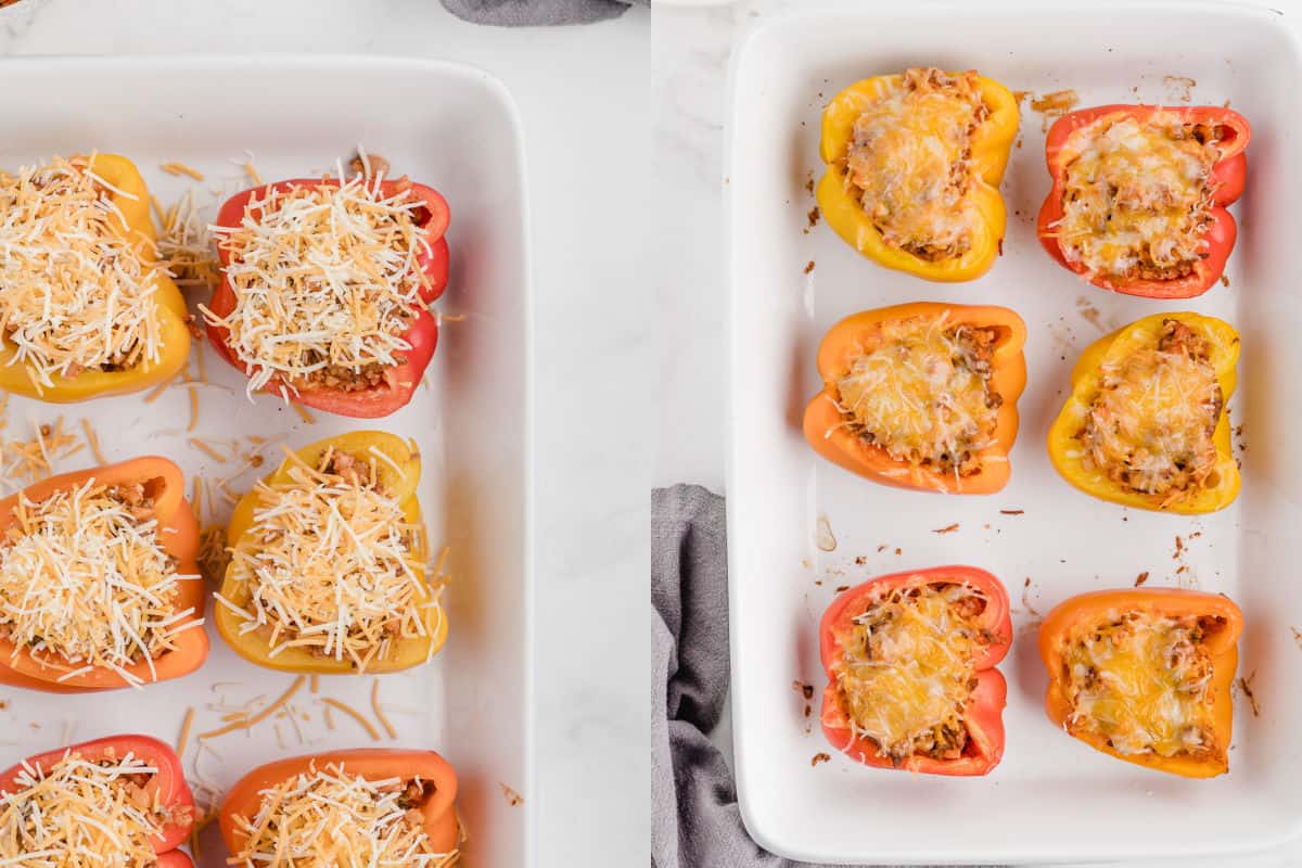 stuff the bell peppers and top with cheese
