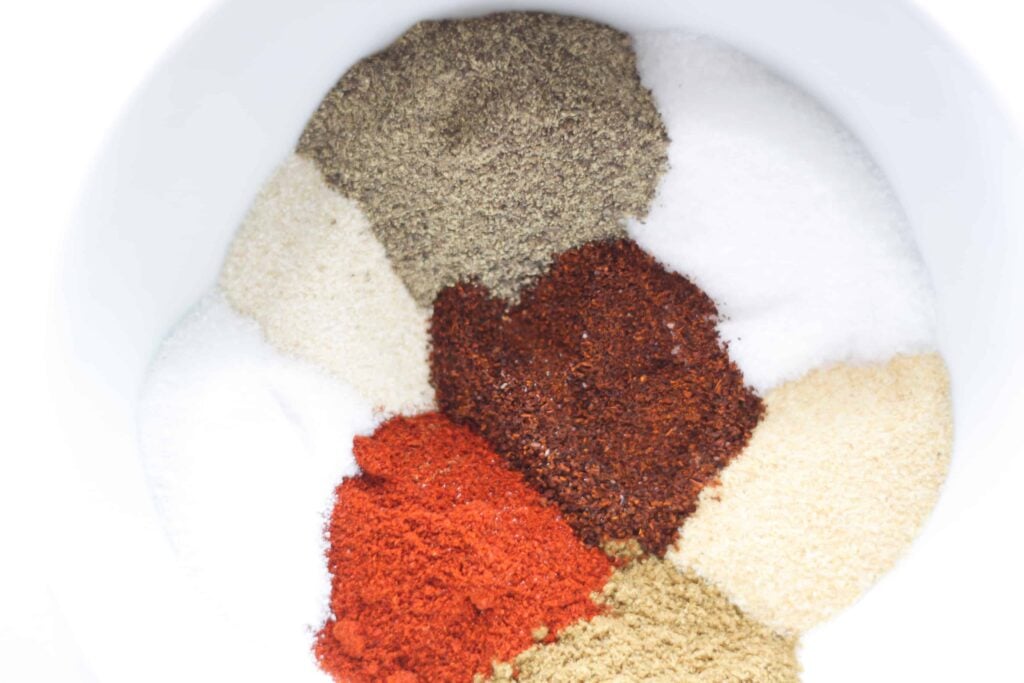 dry rub for pork in a bowl before mixing 