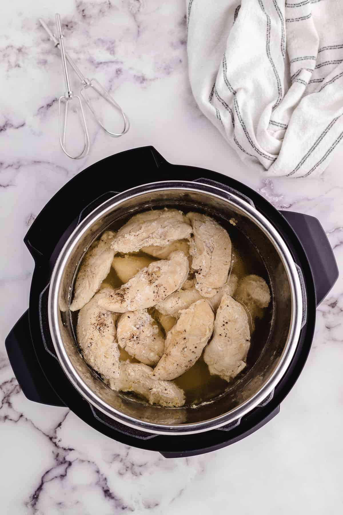 cooked instant pot chicken tenders in a pressure pressure cooker