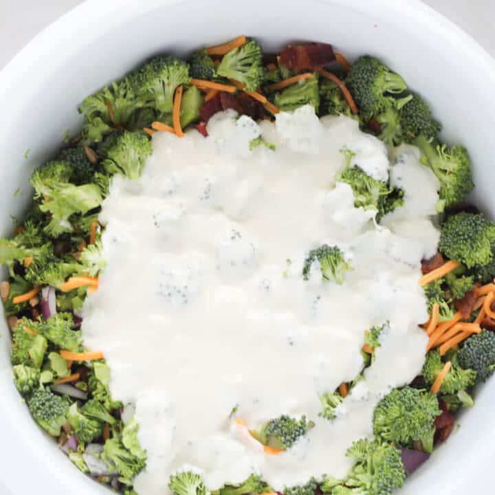 add dressing to low carb broccoli salad