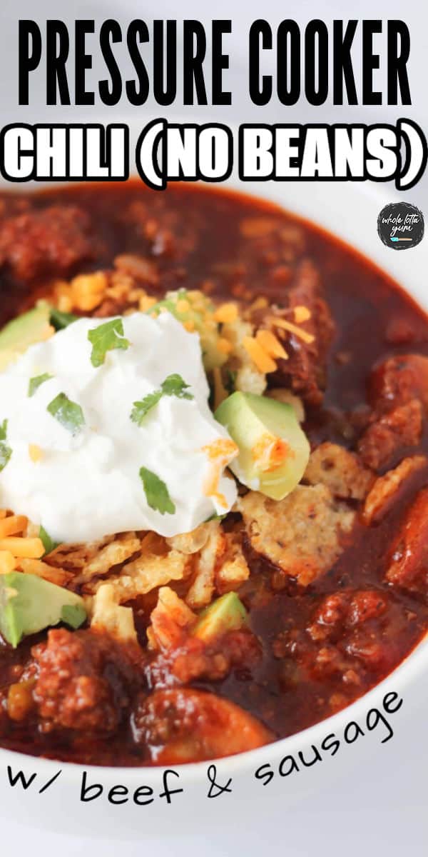 pressure cooker low carb chili pin for social media