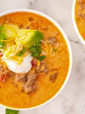 close up of keto taco soup after cooking in the slow cooker