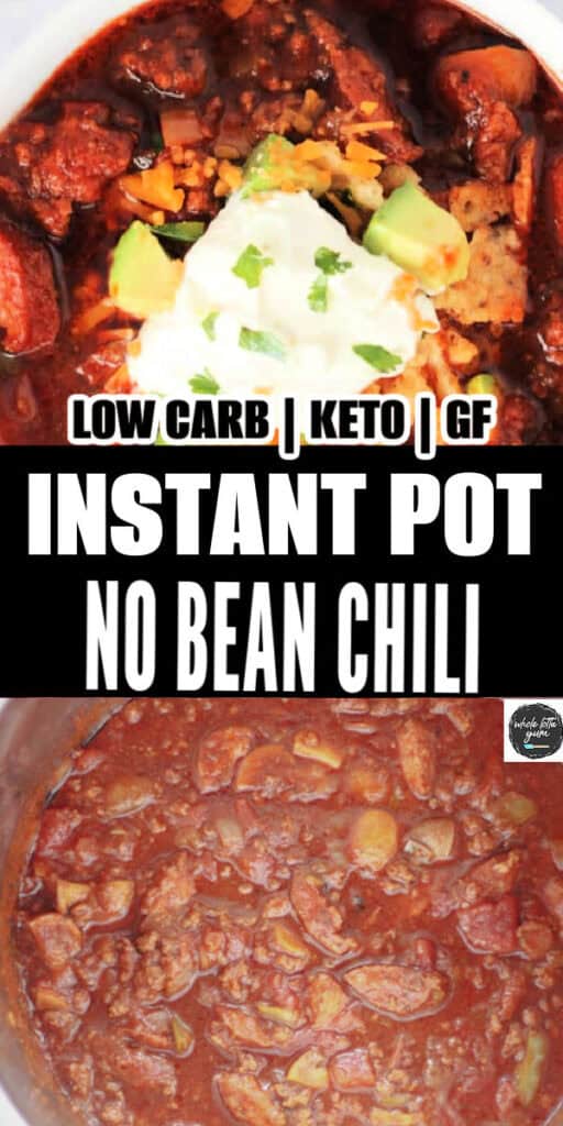 keto instant pot chili with sausage pin for pinterest