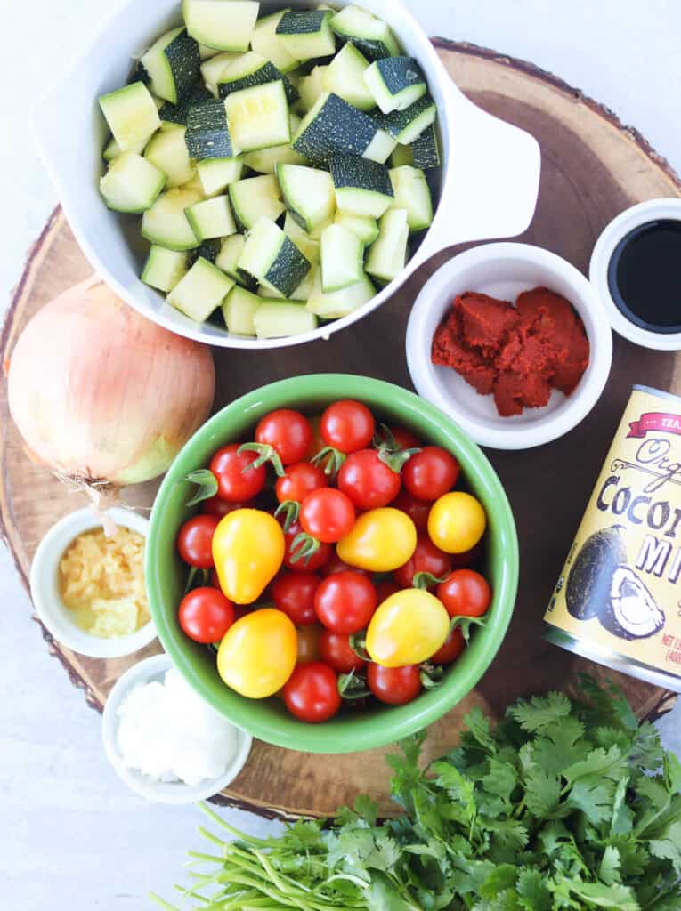 photo of the zucchini thai curry ingredients you need to make vegan thai red curry