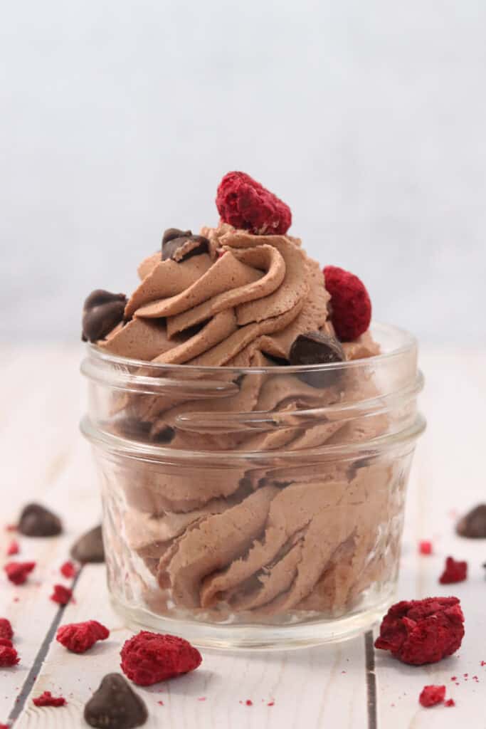 low carb mousse in a dish with toppings