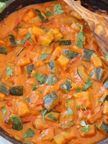 thai zucchini curry in a pan
