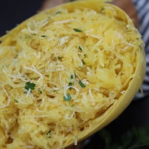 cooked instant pot spaghetti squash with garlic parmesan