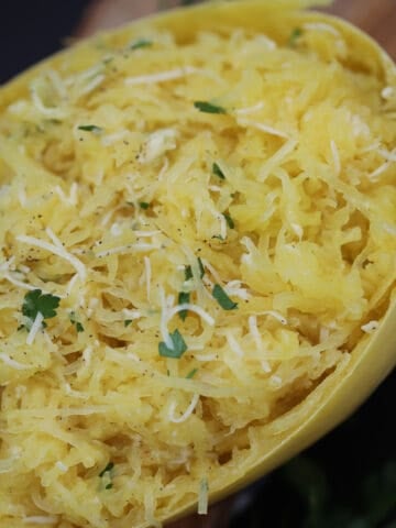cooked instant pot spaghetti squash with garlic parmesan