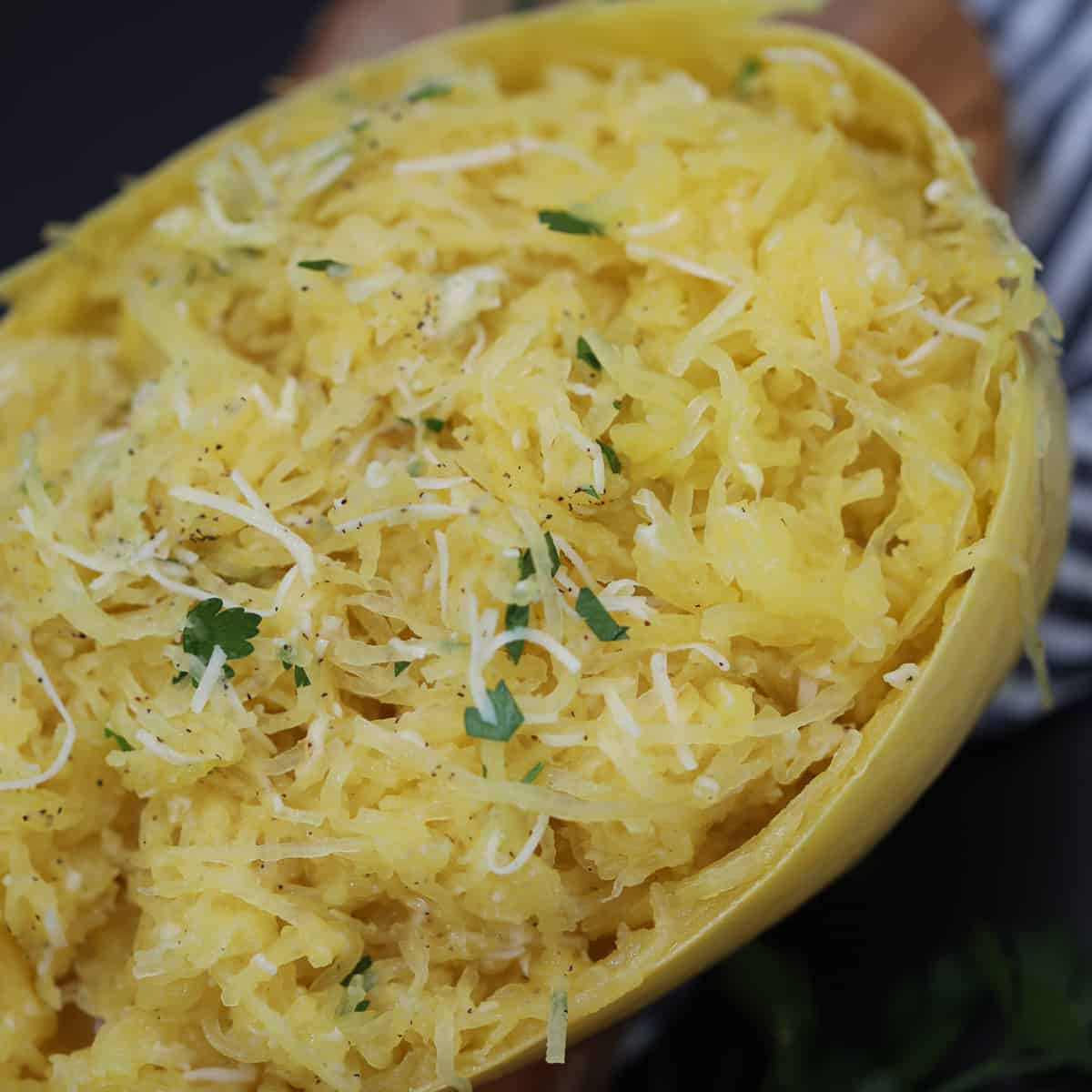cooked instant pot spaghetti squash with garlic parmesan