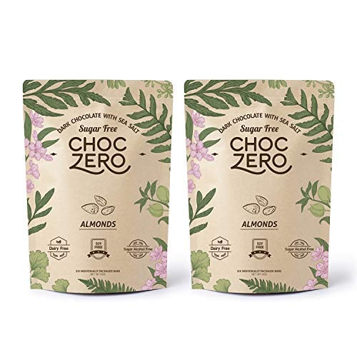 Image for ChocZero's Keto Bark, Dark Chocolate Almonds with Sea Salt. Sugar Free, Low Carb. No Sugar Alcohols, No Artificial Sweeteners, All Natural, Non-GMO (2 bags, 6 servings/each)