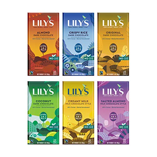 Image for Lily's Chocolate Variety 6 Pack | Stevia Sweetened, No Added Sugar, Low- Carb, Keto Friendly | 6 Flavors, 1 Bar each | Sampler, Gift Set