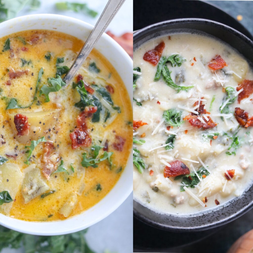 best instant pot zuppa toscana might depend on which type of potatoes you use. Image shows two types of potatoes and how it impacts the final result.