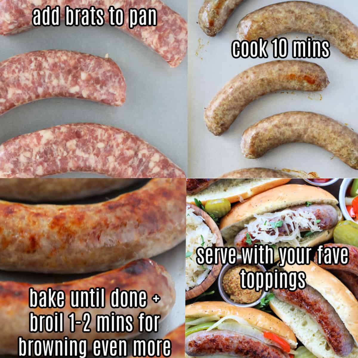 bratwurst oven recipe steps collage 