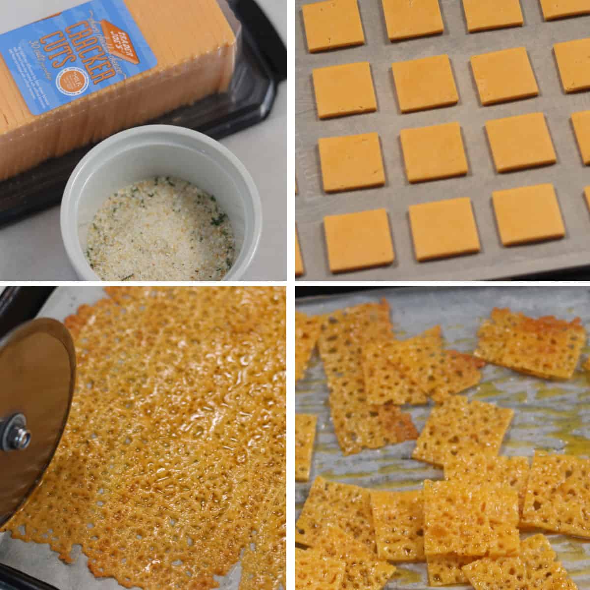 collage on how to make cheese slices into cheese crackers