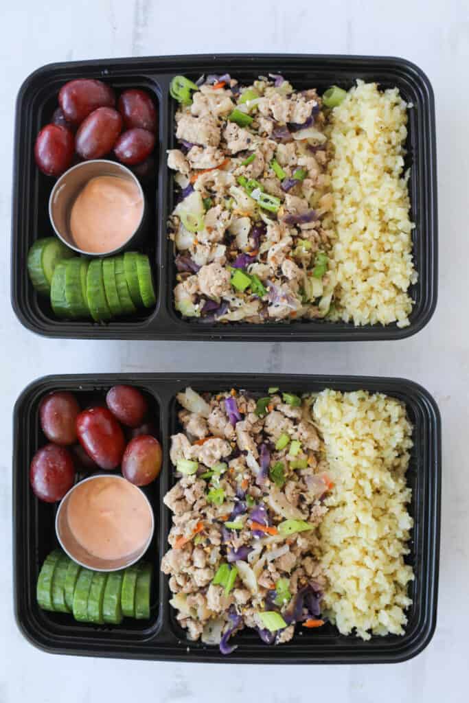 egg roll in a bowl meal prep ready for lunch