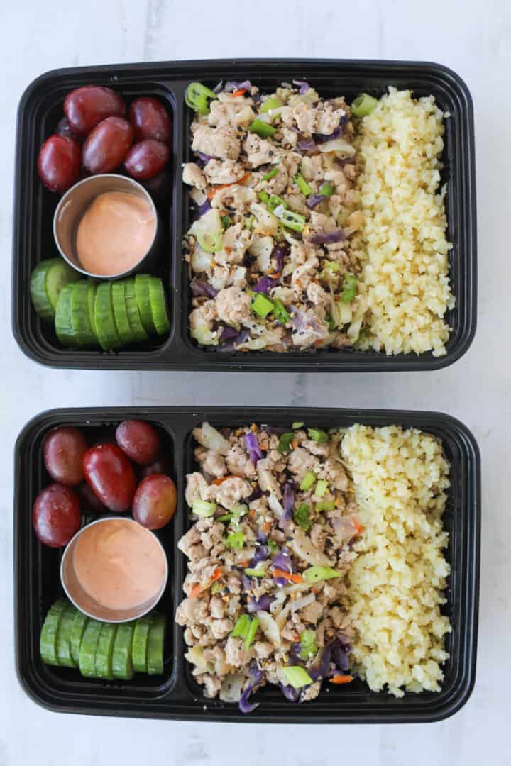 egg roll in a bowl meal prep ready for lunch