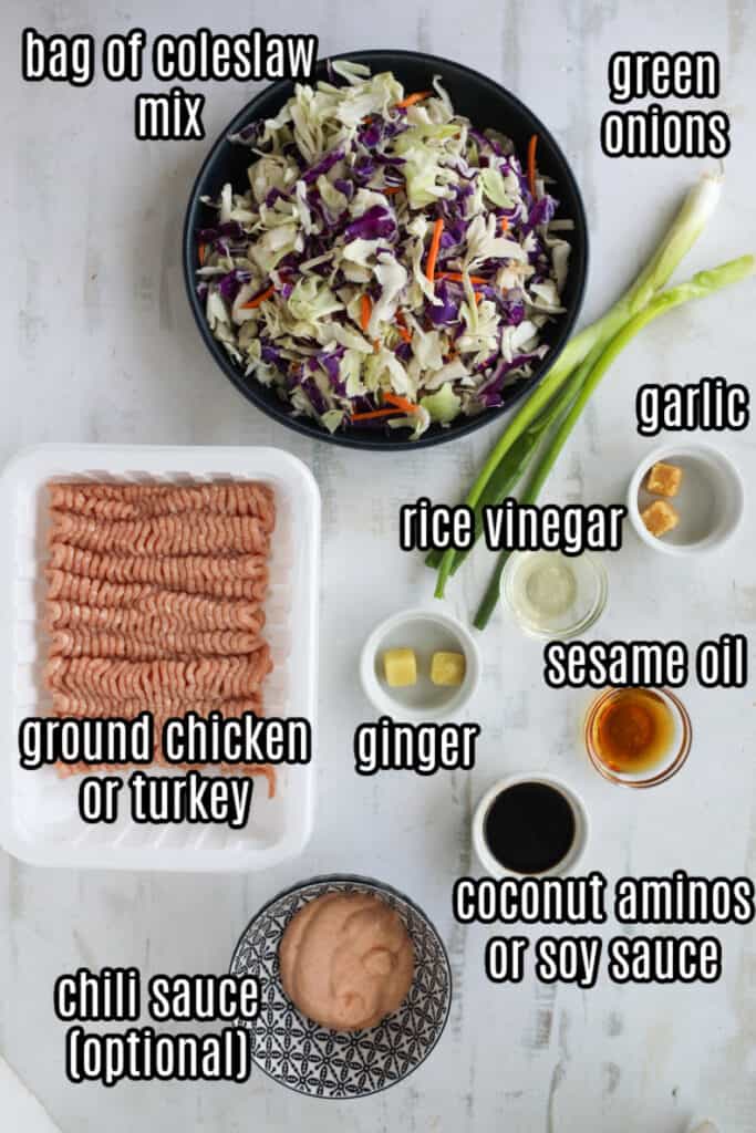 healthy eggroll in a bowl weight watchers ingredients on a white background