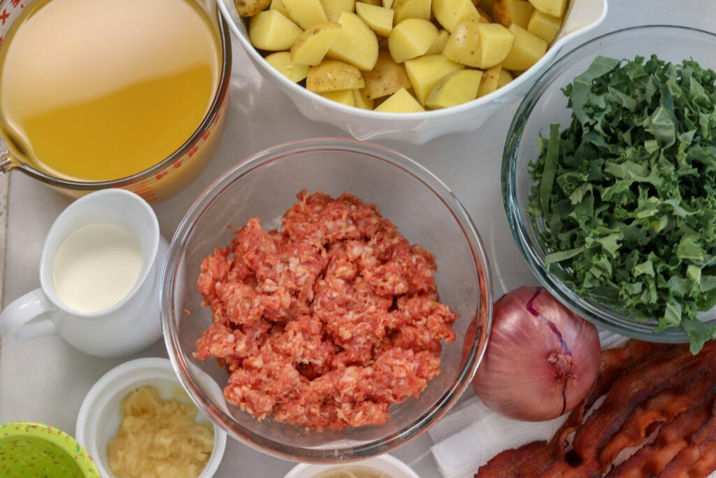 olive garden zuppa toscana instant pot ingredients on a white background