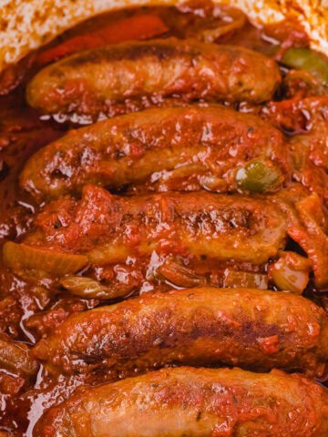 sausage peppers and onions in a slow cooker