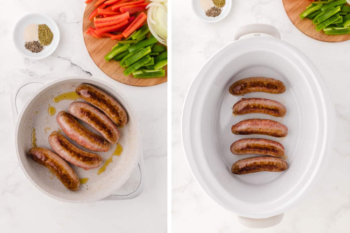 searing the italian sausage to brown it before adding to the slow cooker