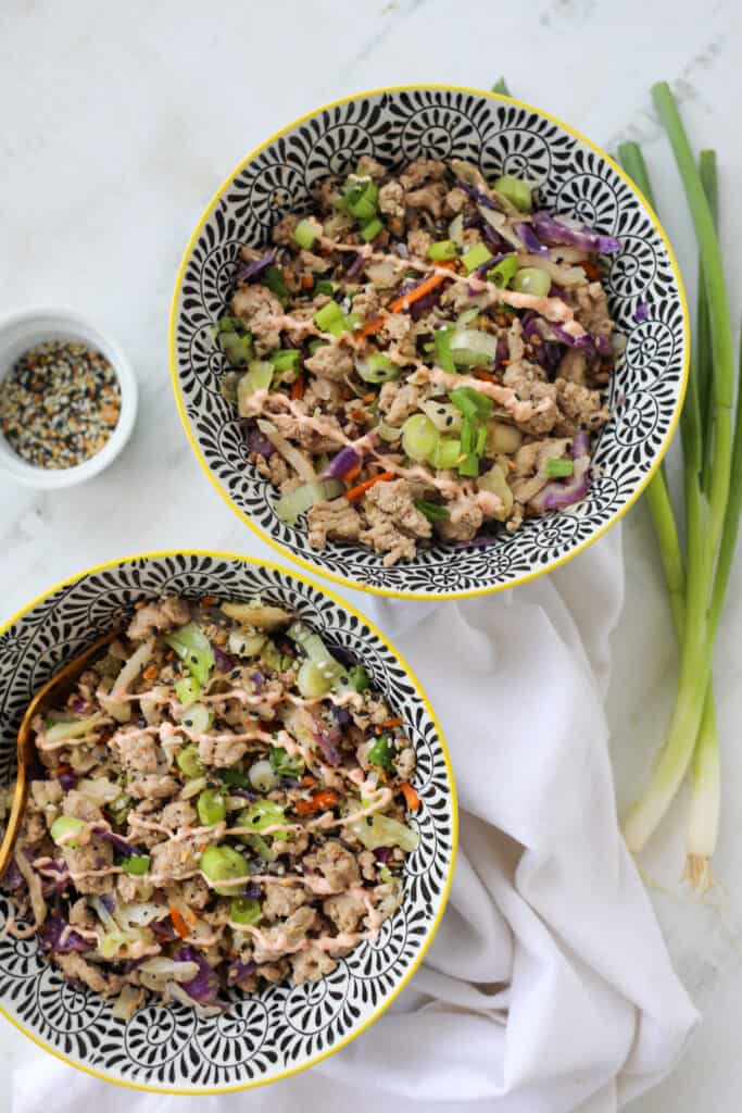 weight watchers eggroll in a bowl with garnishes