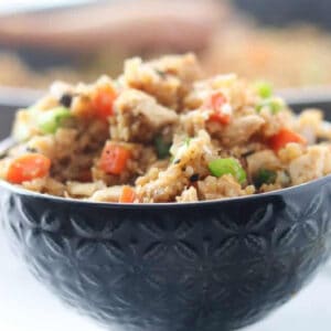 fried riced cauliflower piled up in a bowl
