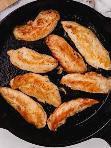 brown the chicken strips on both sides in the skillet