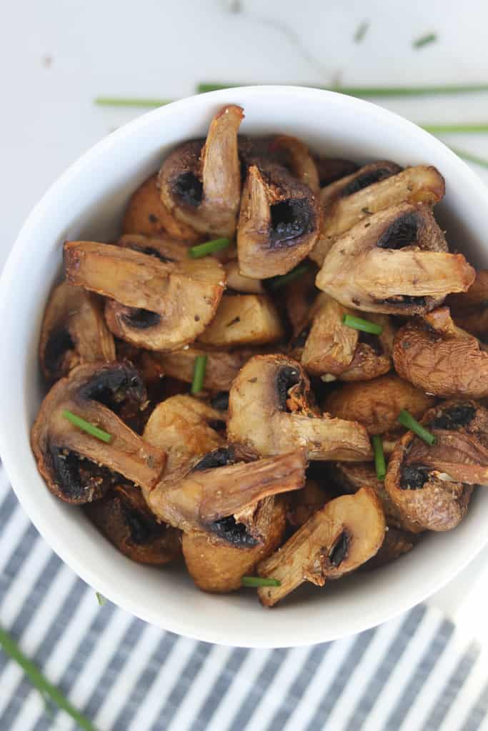 air fried mushrooms in a serving dish