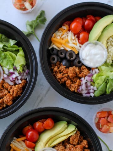 ground turkey taco bowl in meal prep containers