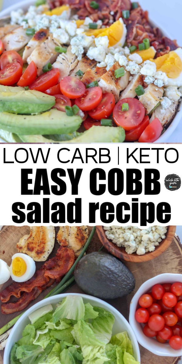 high protein low carb cobb salad recipe pin for pinterest