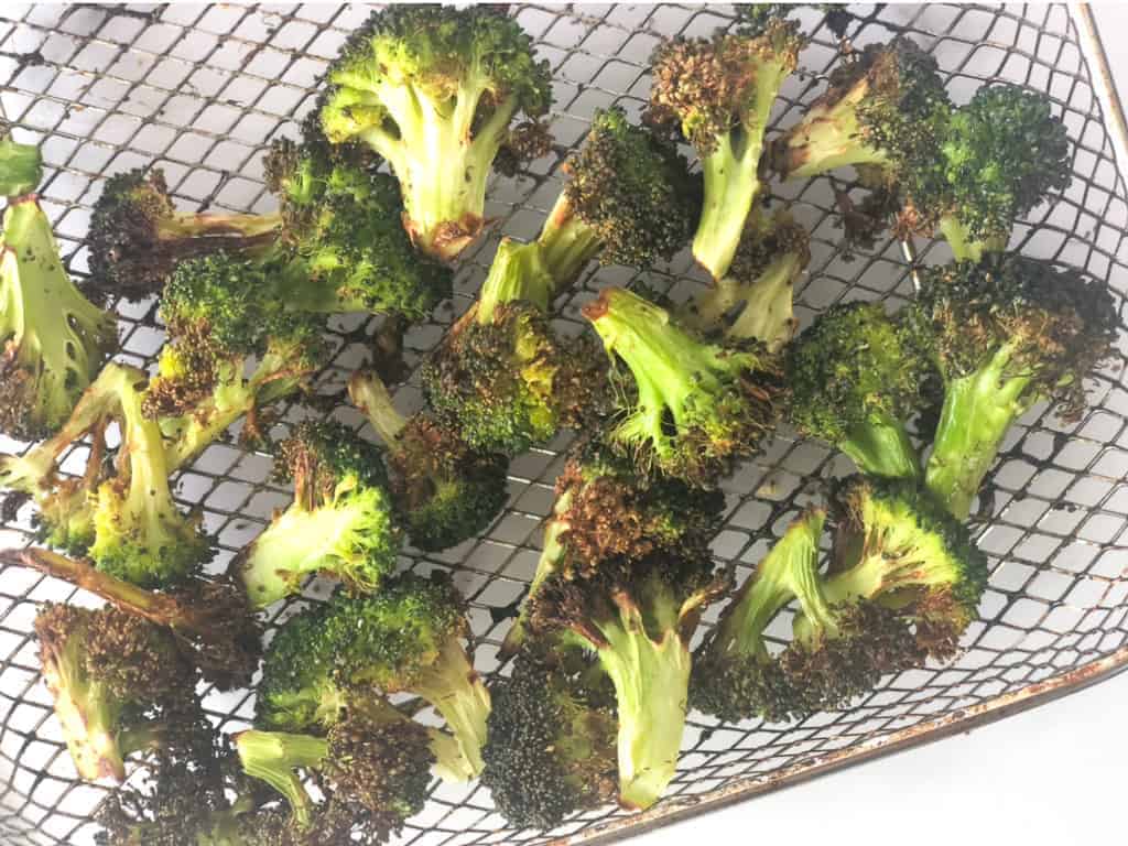 air fryer broccoli in a basket after cooking