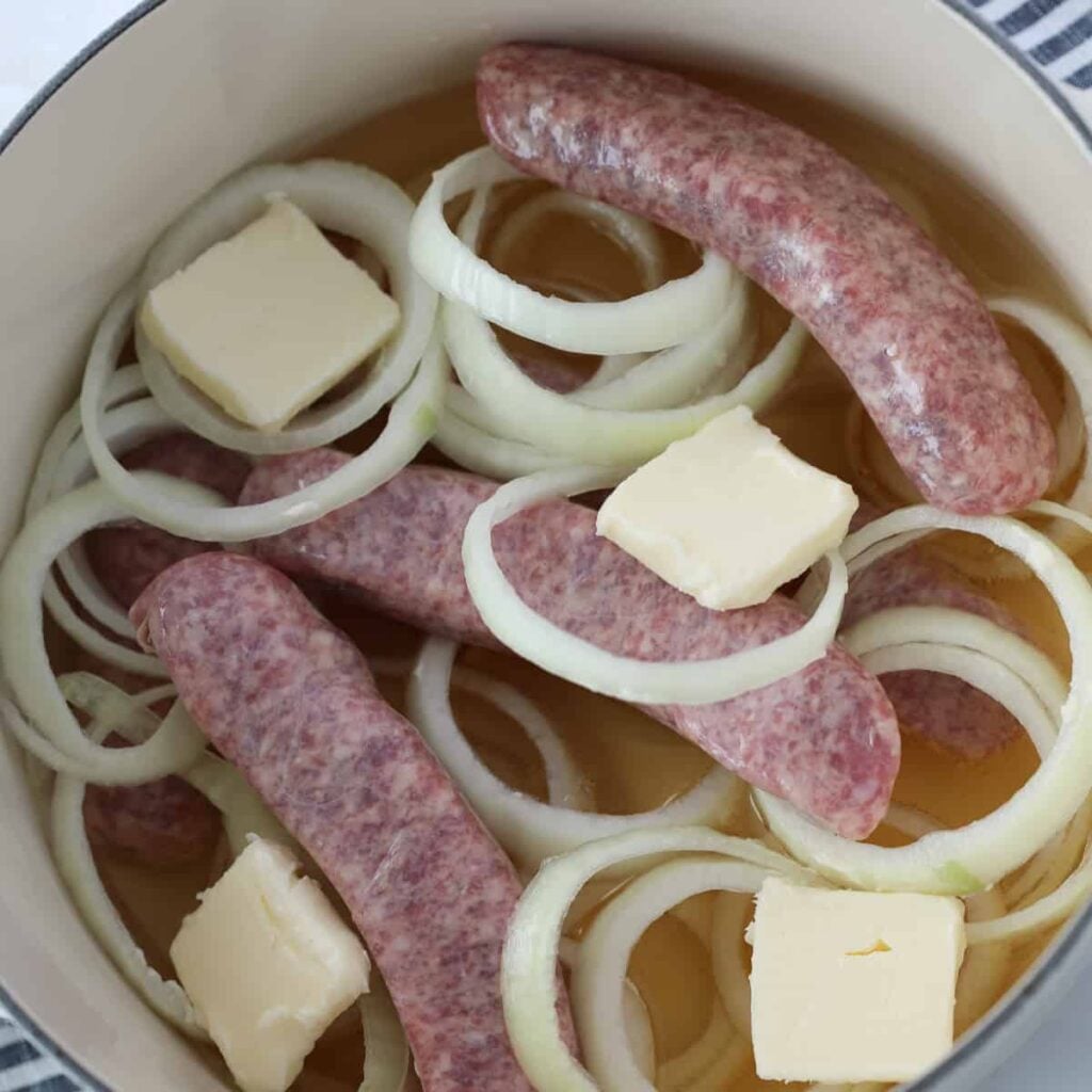 boiled brats in beer in a dutch oven