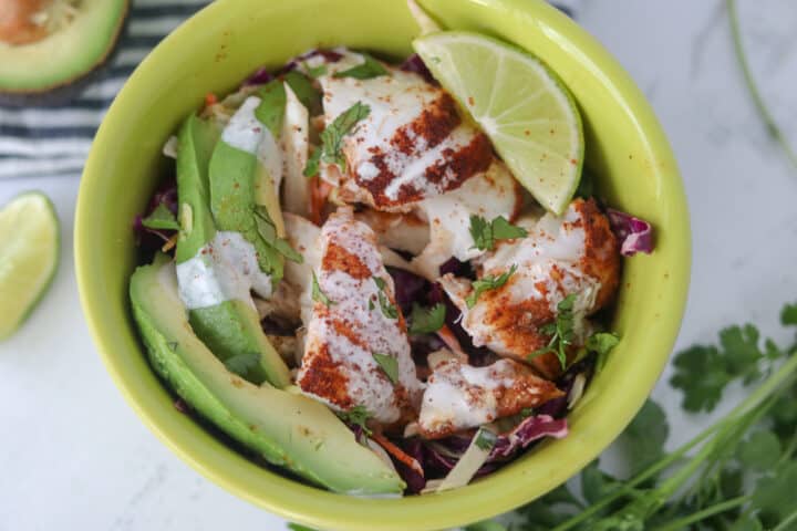 this is a keto fish taco bowl