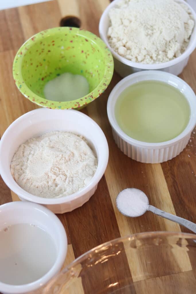 low carb pie crust ingredients measured out on a cutting board