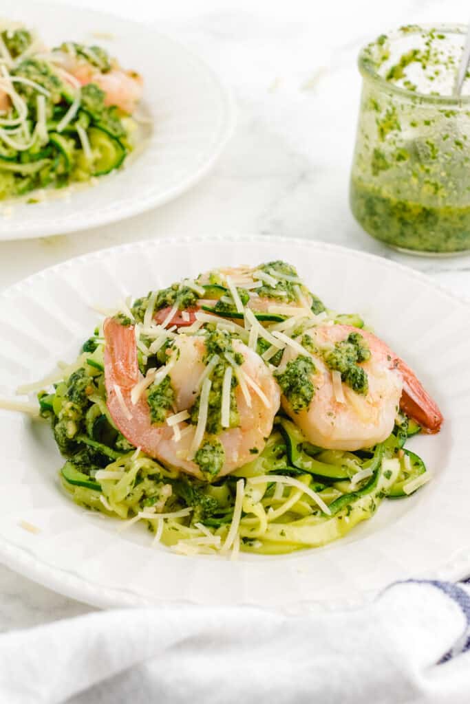 pesto zoodles on a plate