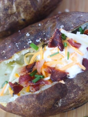 air fryer baked potato loaded with toppings