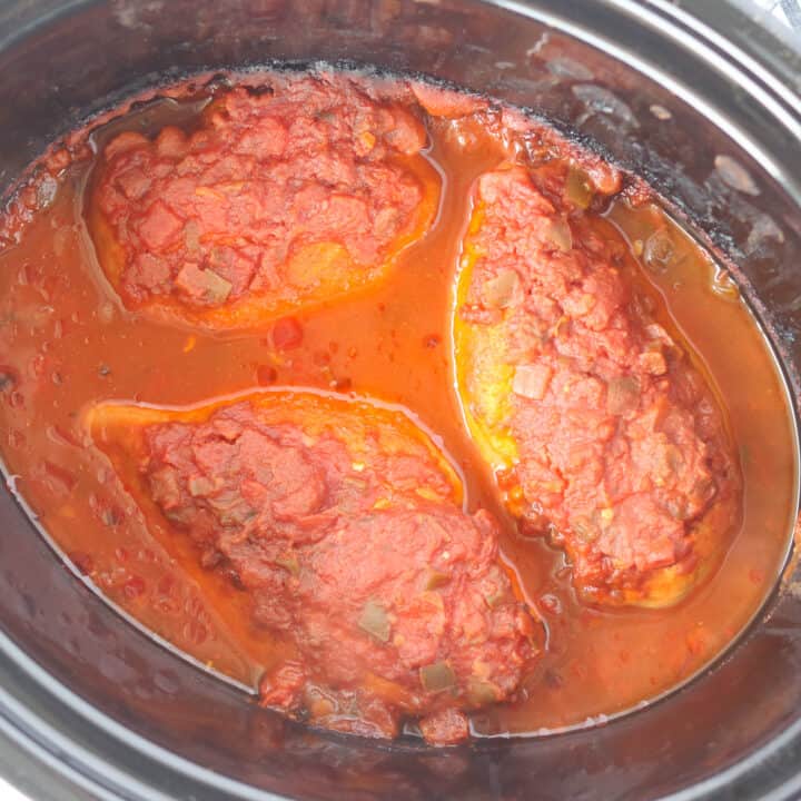 mexican chicken slow cooker in the pot after cooking 
