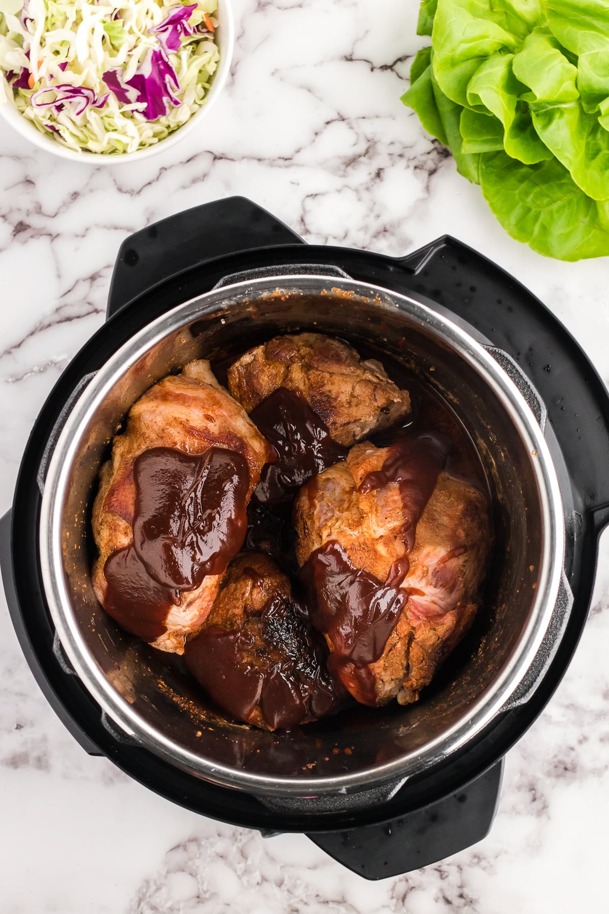 add bbq sauce to the pot before cooking under pressure 