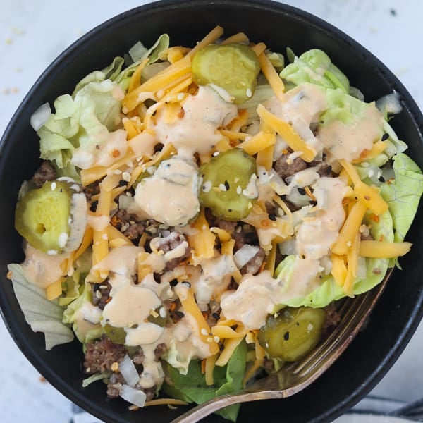 big mac in a bowl with sauce
