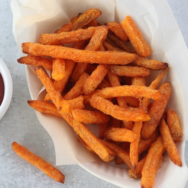 frozen sweet potato fries in air fryer after cooking