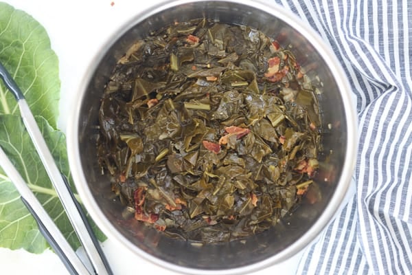 instant pot collard greens in a pot after cooking