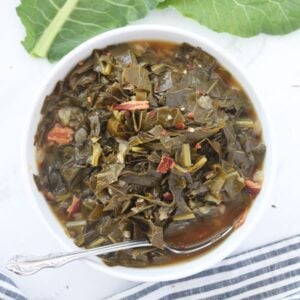 pressure cooker collard greens in a bowl