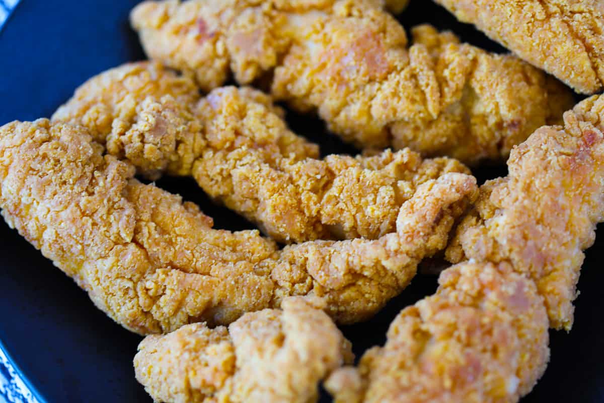 air fryer frozen chicken tenders up close after cooking